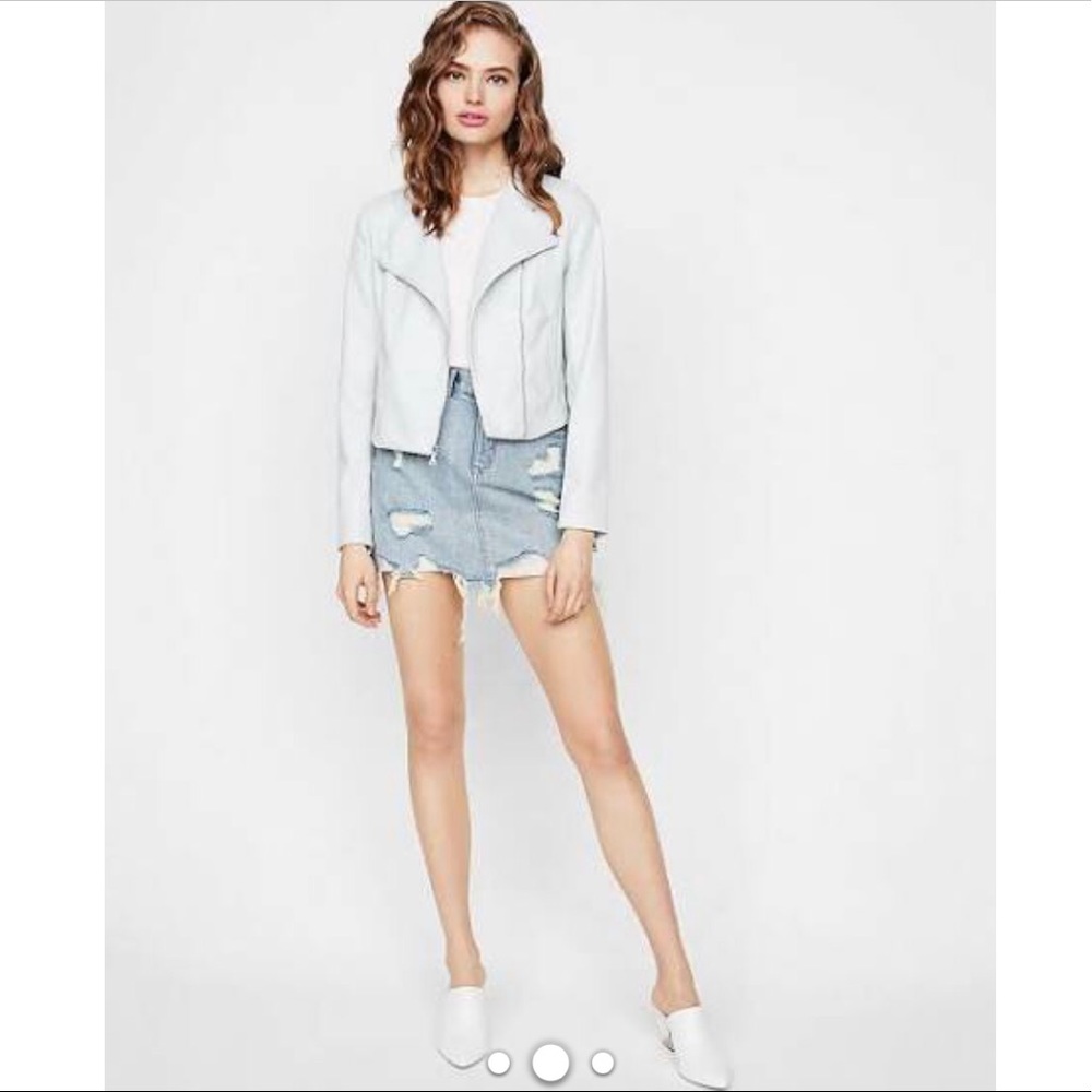 EXPRESS Leather collarless moto jacket/Light gray
